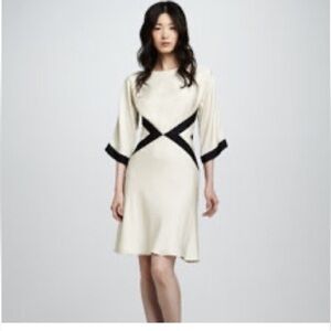 Milly  New York Silk  Ivory / Black Color Block Geometric Design A Line Dress 10
